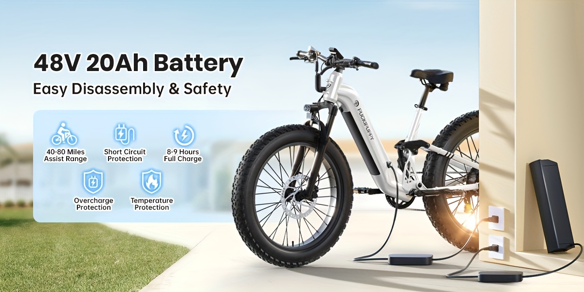 electric bike for adults rear   brushless motor, 48v 20ah battery adult electric bicycles, 26 tire full suspension   ebike,  , 80miles range, camping must haves, suitable for outdoor off-road and urban commuting(boxerst) Product details 1