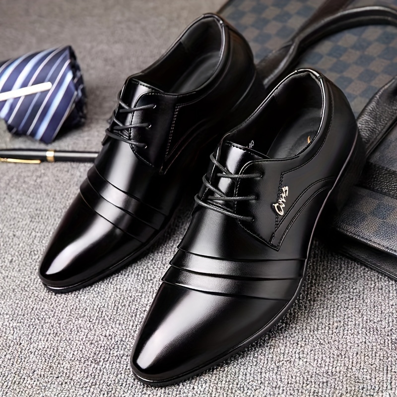 

Chaussures Derby élégantes de couleur unie pour hommes grande taille, chaussures habillées confortables et antidérapantes à lacets avec semelle en caoutchouc durable, chaussures pour hommes