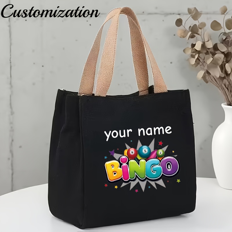 TEMU 1 Personalized Bingo Bag - Custom Name, Colorful Bingo Balls And , Durable Fade-resistant Fabric, Large Capacity Tote Bag For Women, Grandma,