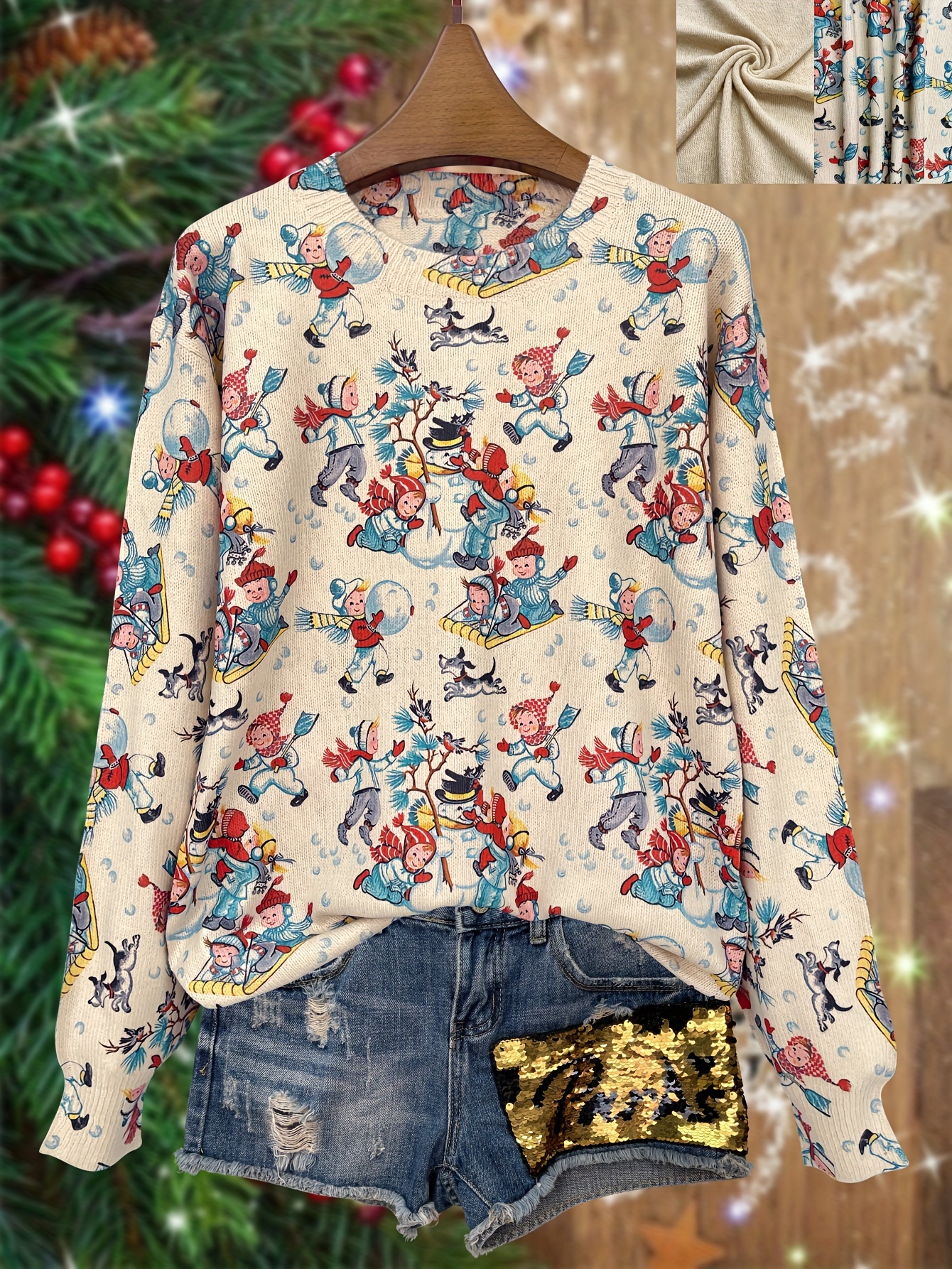 Pailletten Weihnachtspullover Lebkuchenmann Weihnachtspullover