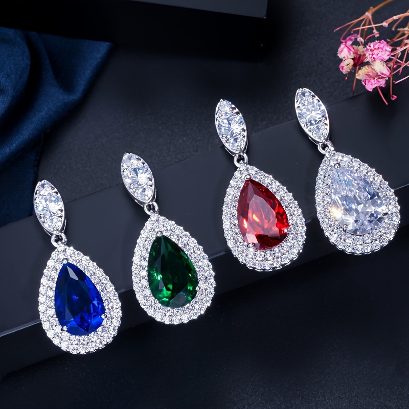 elegant 3pcs jewelry set for women luxurious   pendant necklace dangle earrings with sparkling synthetic zirconia   weddings parties details 15