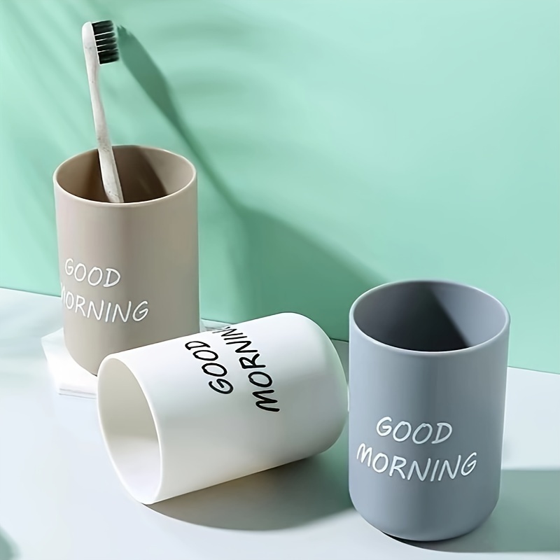 

1pc Good Morning Toothbrush Cups, Simplistic Plastic Bathroom Tumbler For Rinsing, Drinking, Couple's Toothbrush Holder, Home Wash Cups