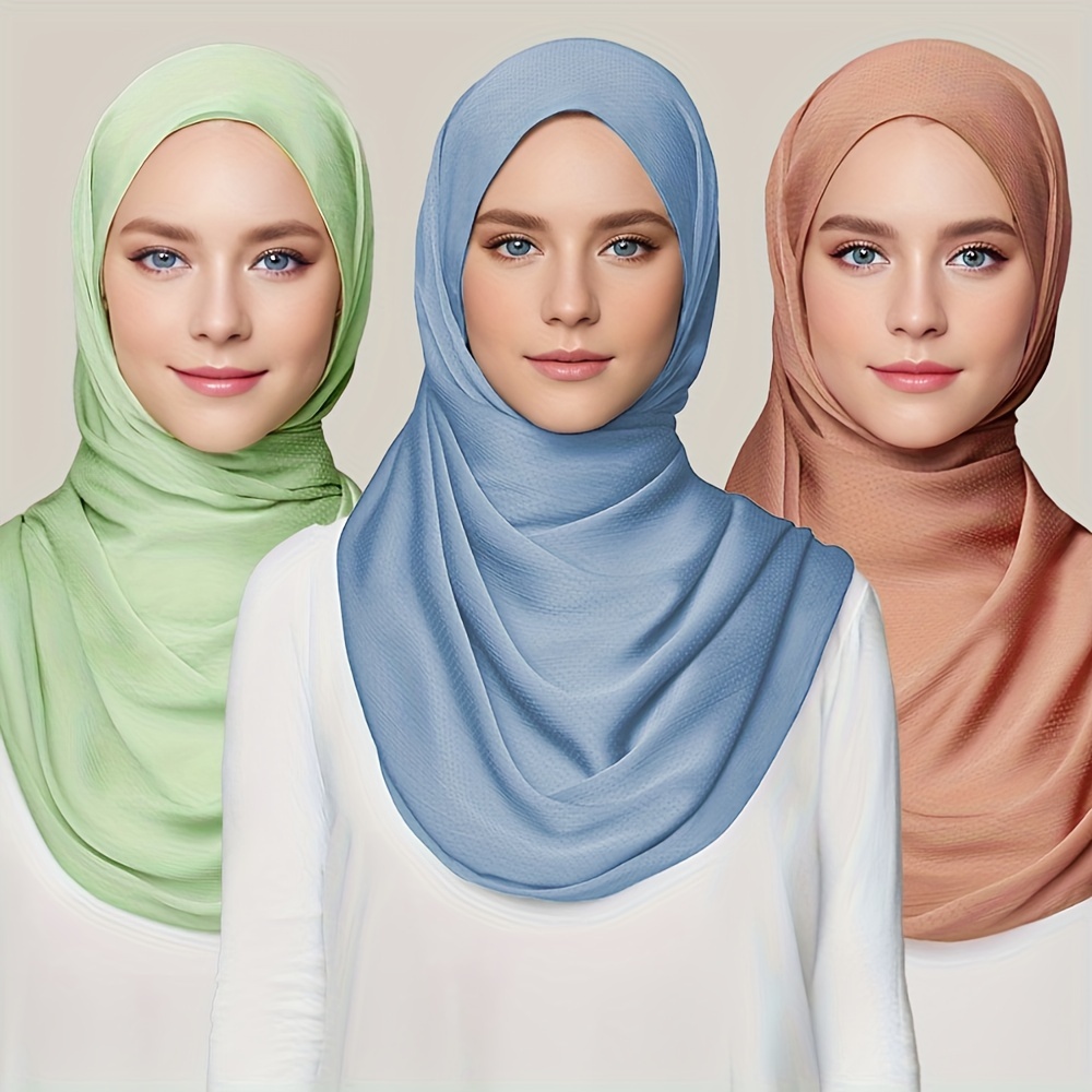 

Satin Hijab Solid Color Scarf Elegant Shawl Casual Windproof Head Wrap Women Turban Bandana For Women