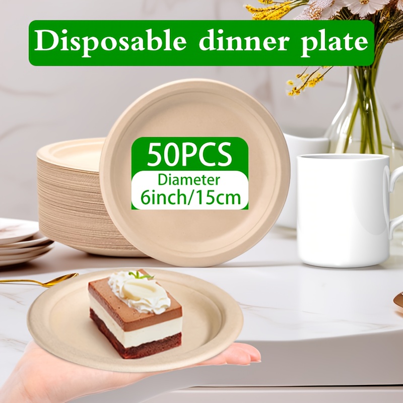 50pcs 6 inch sugarcane   plates multipurpose dishes for cakes desserts bbq ideal tableware for home kitchen restaurant picnics camping party supplies
