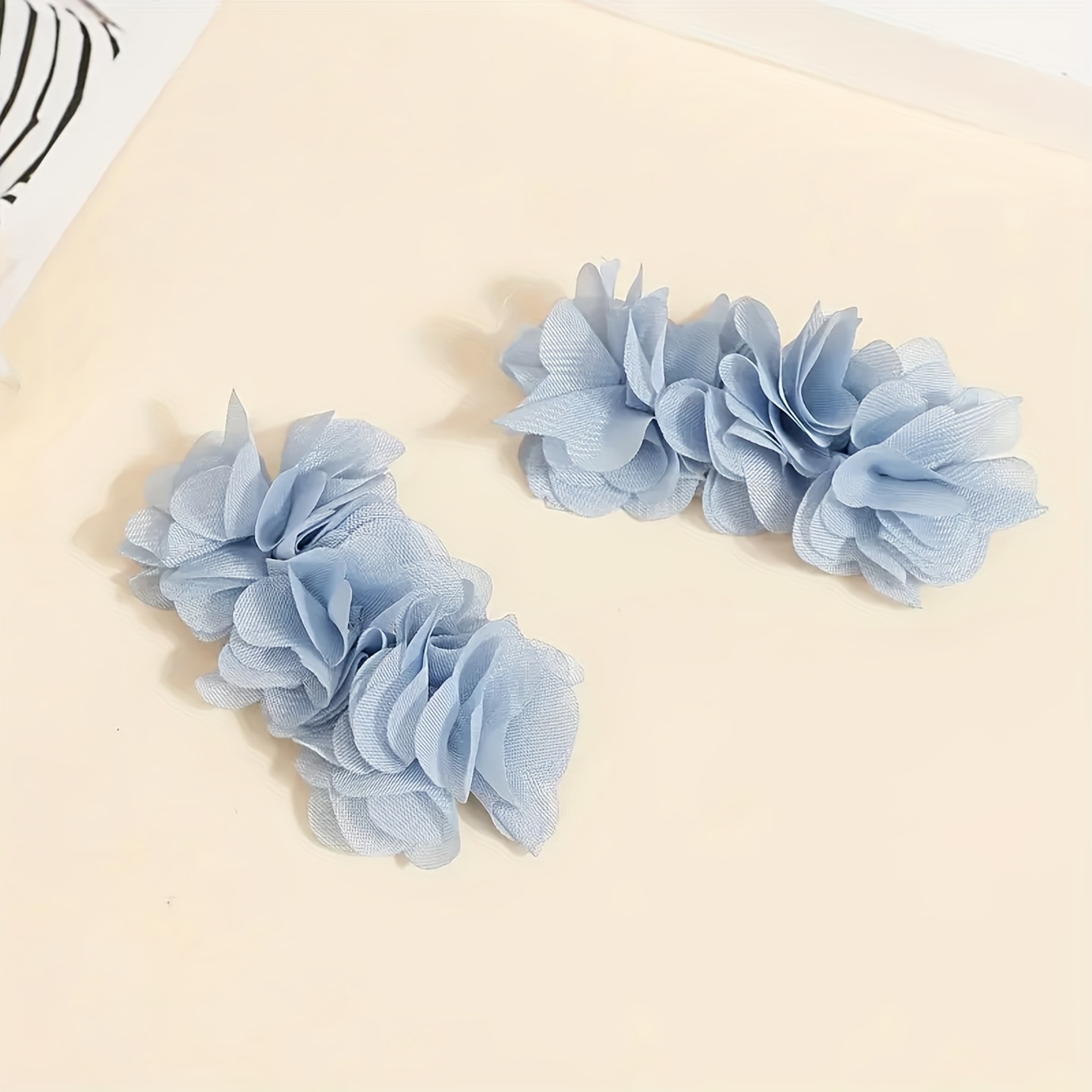 2pcs Light Blue Chiffon Flower Long Strip Detachable Decorative Shoe Flowers, Suitable For High Heels And Sandals
