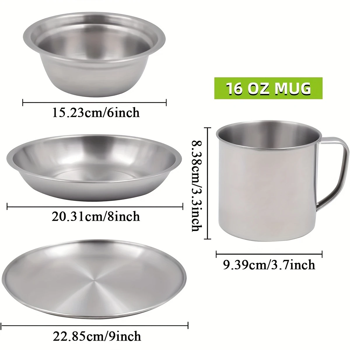 10pcs stainless steel camping cutlery set for 1 2 people cups plates bowls utensils with mesh carry bag backpacking hiking picnics rv trips details 1