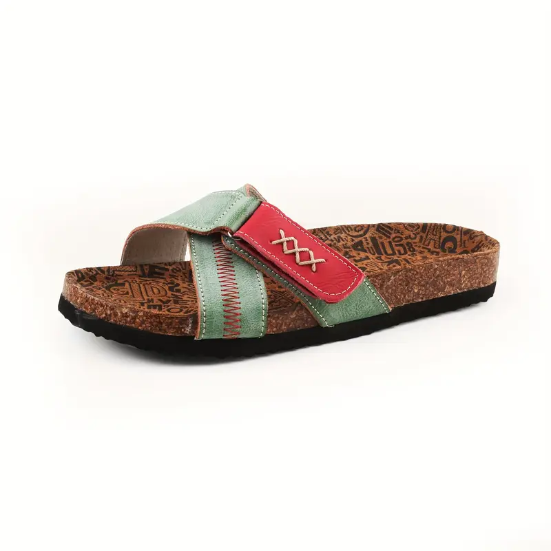 1 pair womens casual beach slides solid color open toe slip on sandals with split upper split leather lining and eva tpr flat sole comfortable and non slip summer footwear Product details 5