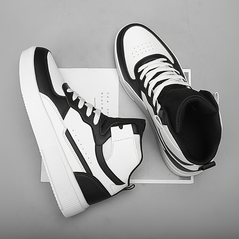 Men'S High-Top Casual Sneakers, Thick Sole Comfortable Lace-Up Shoes, All-Season Fabric Sneakers with EVA Insole, Round Toe Design, and Tread for Outdoor Activities