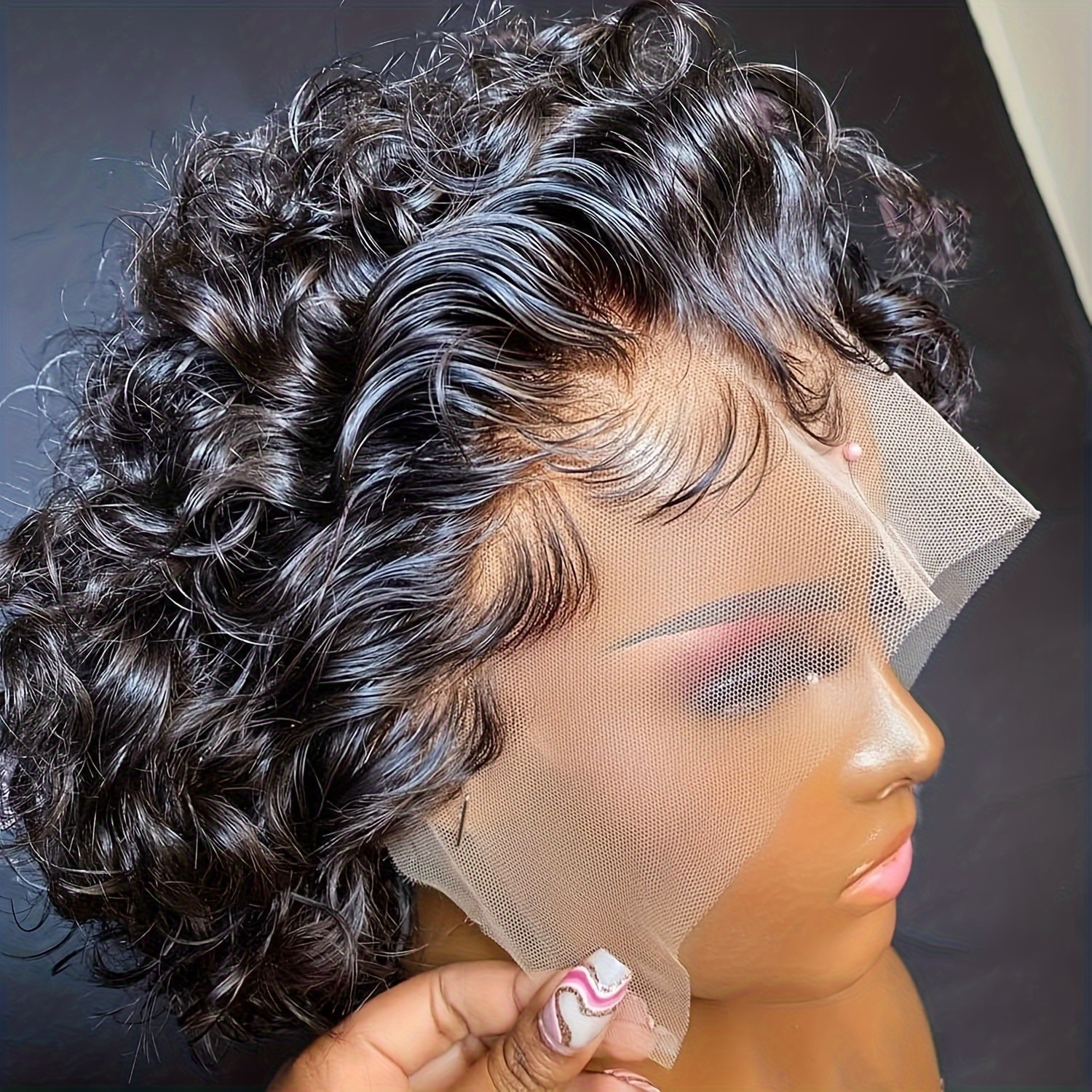 

13x1 Transparent Lace Front Wigs Short Curly Pixie Cut Wigs 6 Inch Human Hair Plucked Brazilian Virgin Hair For Women