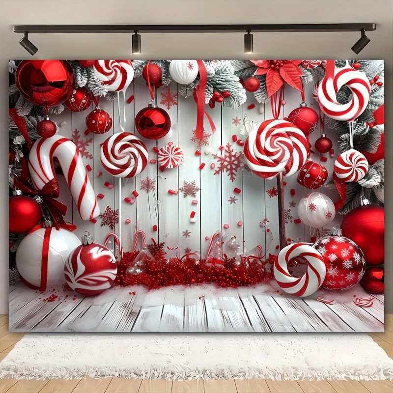 

Christmas Backdrop Polyester - Wooden , Red Ornaments, And For Decorations, , Live - No Required