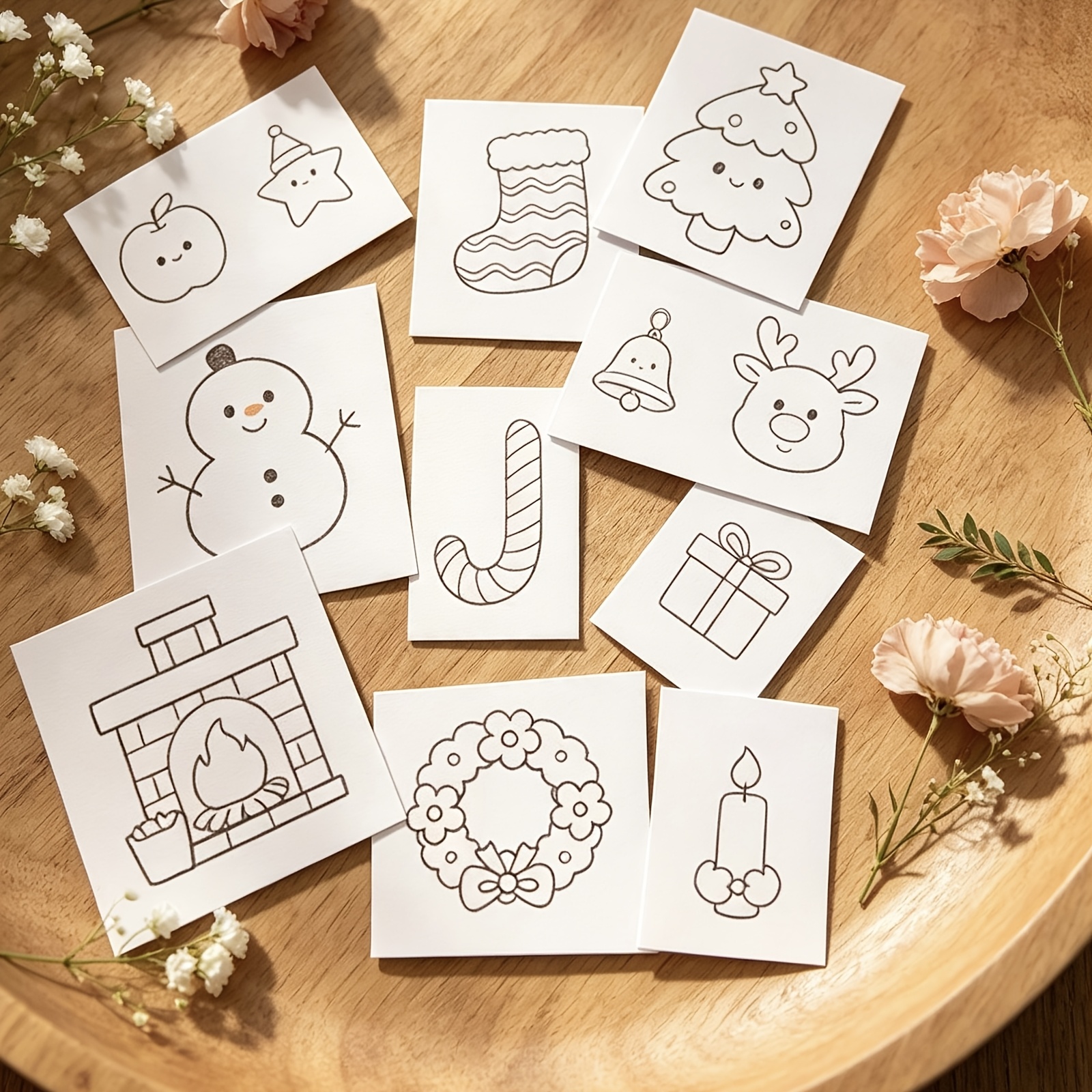 10pcs Water-Soluble Self-Adhesive Flower Christmas Embroidery Pattern Set Kit