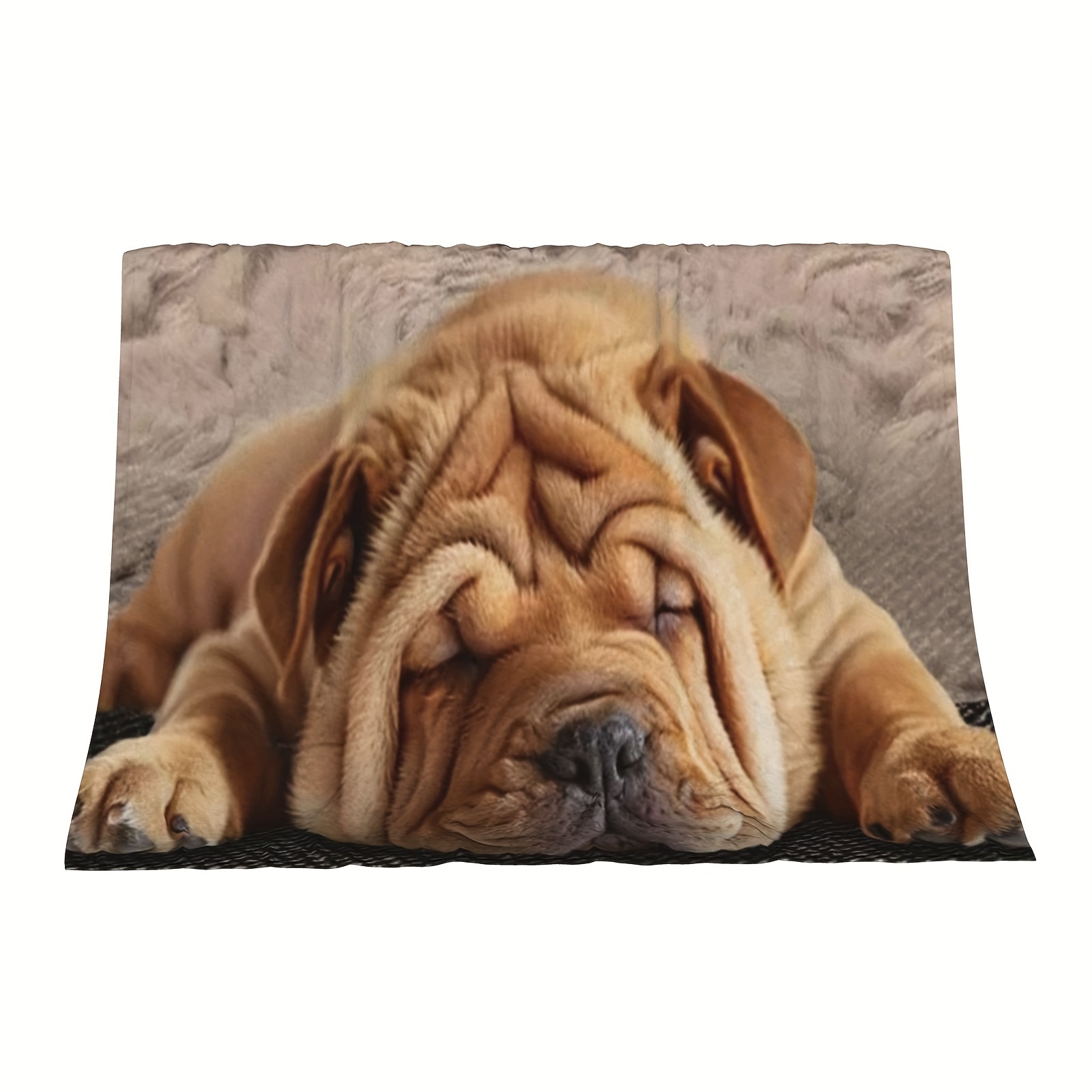 

1pc, Sallun-2522, 50x40inch, Single-sided Printed, Shar Pei Dog, Cozy Throw Blanket, Soft Cotton, Vintage Style, Love Theme, For Bed, Sofa, Home Office, Lunch Break Decor