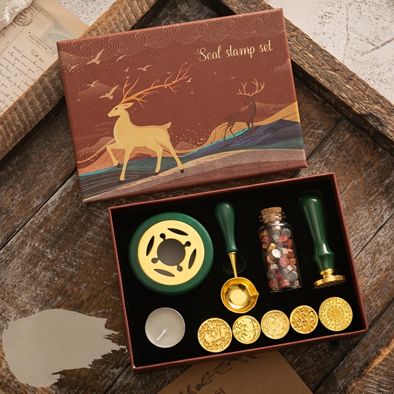TEMU Vintage Wax Seal Set Featuring A Wooden Handle Stamp, Metal Stamp, And Assorted Wax Seals - Ideal For Gifting And Stationery, Comes In A Stylish