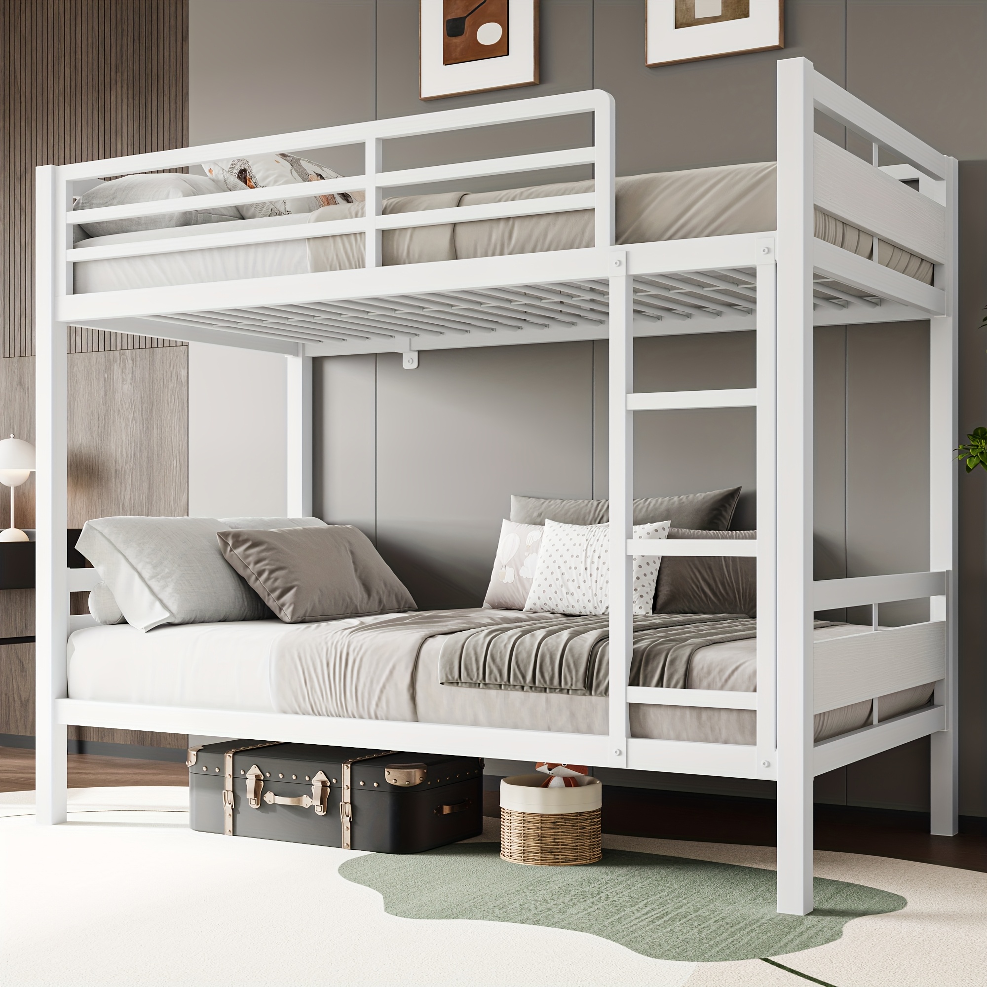 Heavy Duty Twin Over Twin Bunk Bed with Guardrails & Ladder