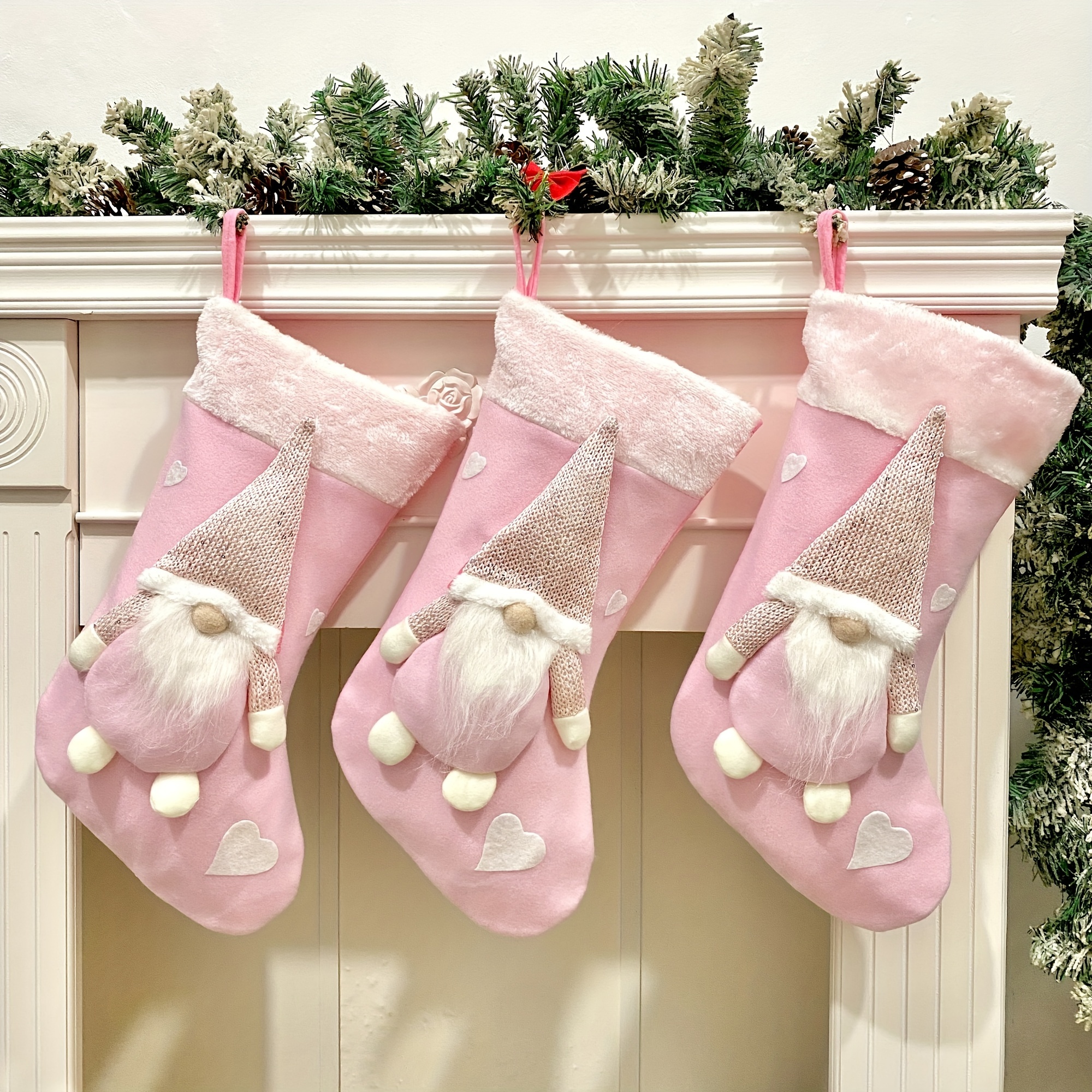 

Festive Pink Gnome Christmas Stocking - Perfect For Home Decor And Gift Giving - Made Of Soft Polyester