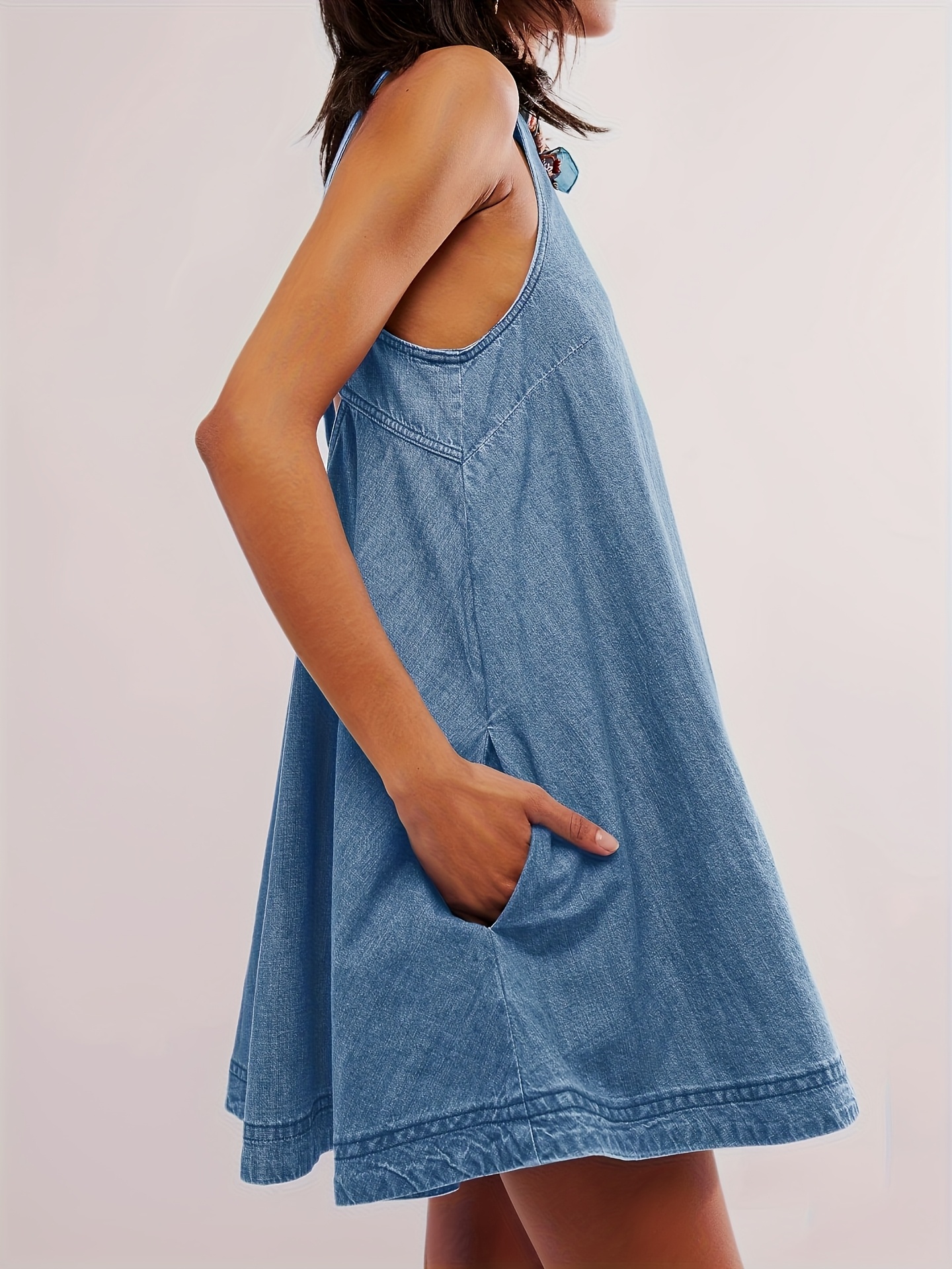 avec les filles denim dress Avec Les Filles Women's Heart Detailed Sleeveless Mini Dress