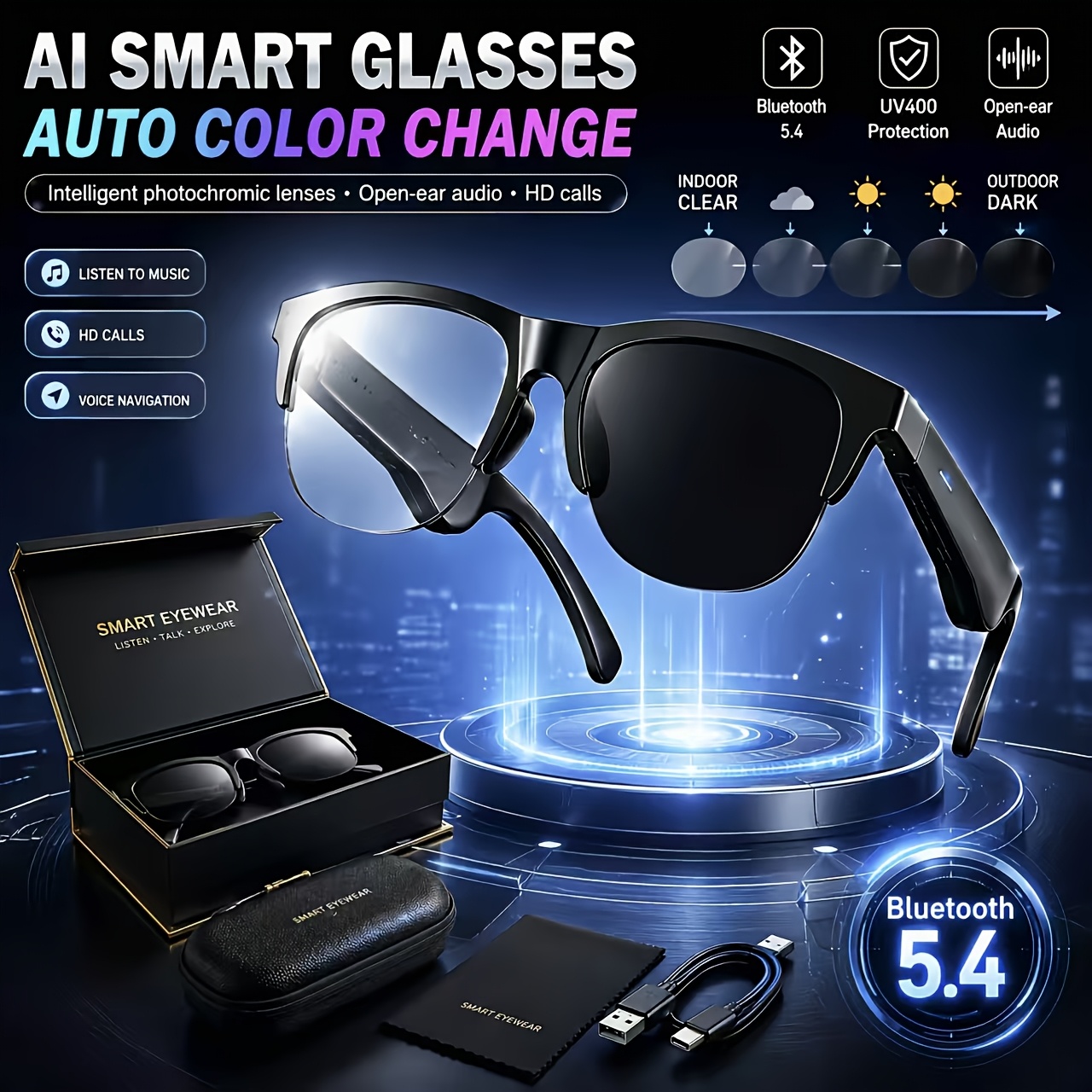 TEMU Ai Translation Smart Glasses With Polarized Lenses, Built-in Microphone And Speaker, Stylish And Durable Translation Glasses. Perfect For