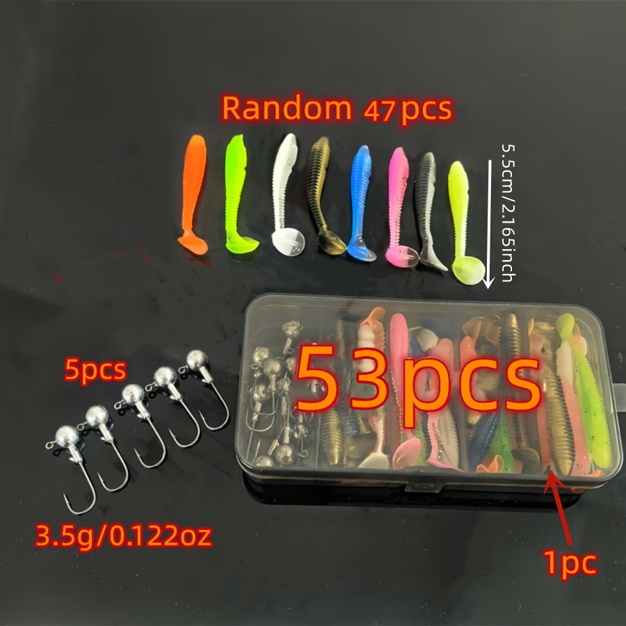 TEMU 53-delige willekeurige kleur kunstaas zachte aas set, baars en mandarijnvissen kunstaas set, beginner vis kit, uitgebreide visgerei