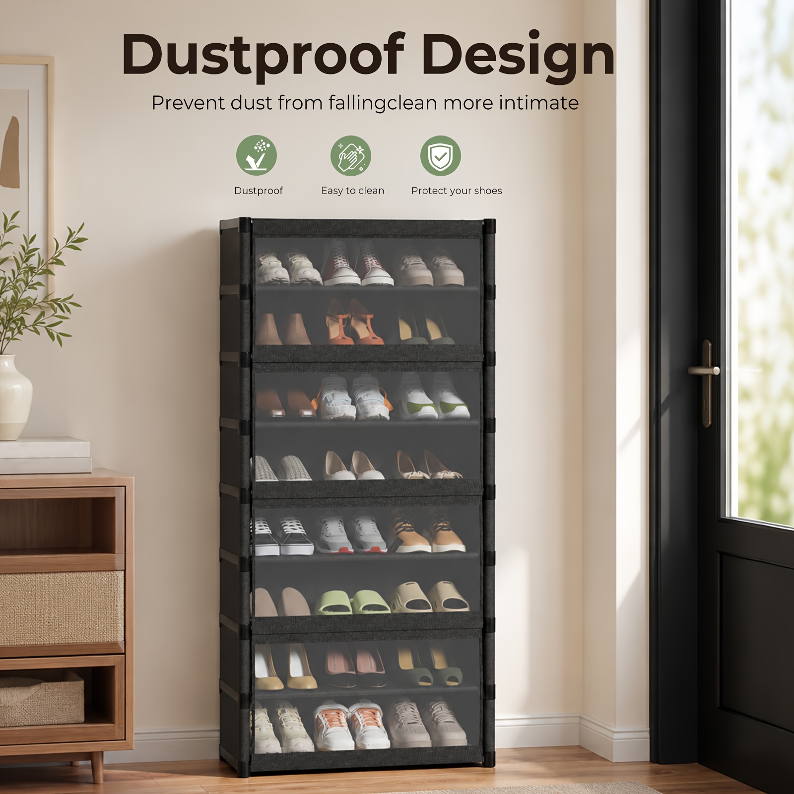 Tall Freestanding Shoe Cabinet with Flip Doors