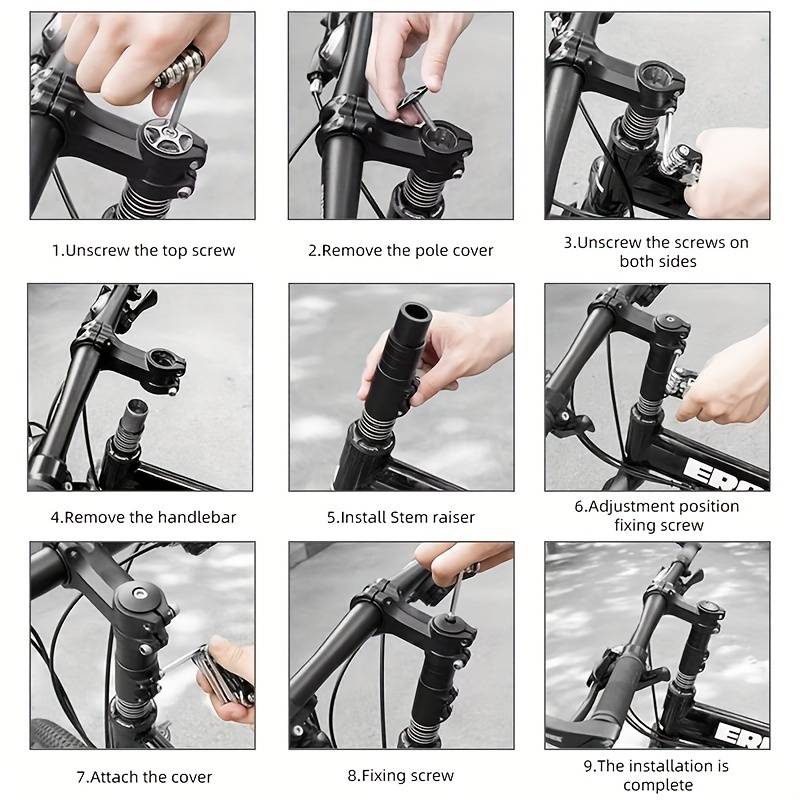 Adjustable MTB Stem Riser – 1 1/8" Handlebar Extender, 115/180/210mm, Matte Black