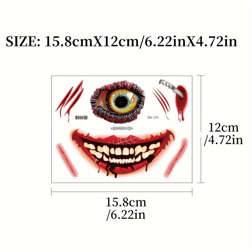 5pcs Halloween Scary Skull Clown Face Stickers, Temporary Tattoos