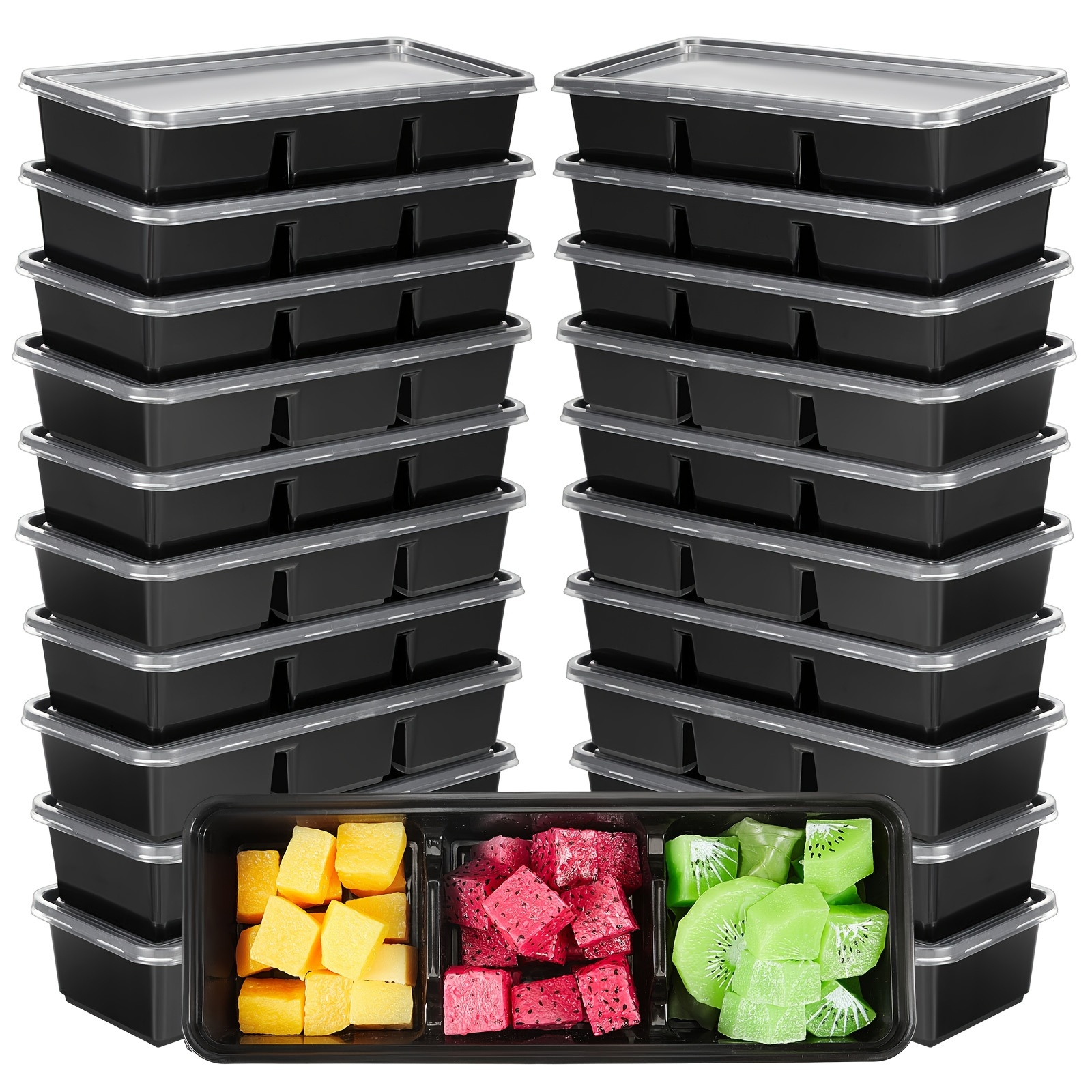

Small Meal Prep Containers With 3 Compartments, Disposable Plastic Bento Boxes Reusable Stackable Food Containers Travel Lunch Boxes For Office, School, Picnic (black, 50 Pack)