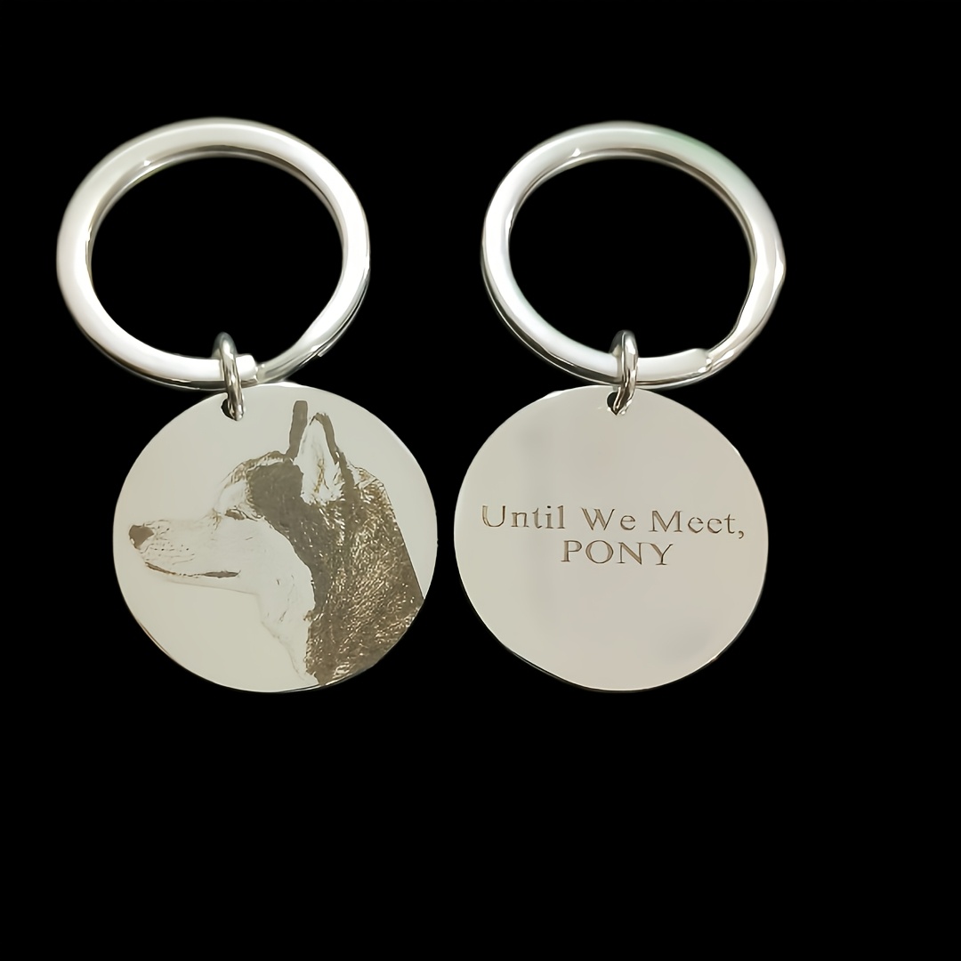 Engraved Round Pet Photo Keychain, Customizable