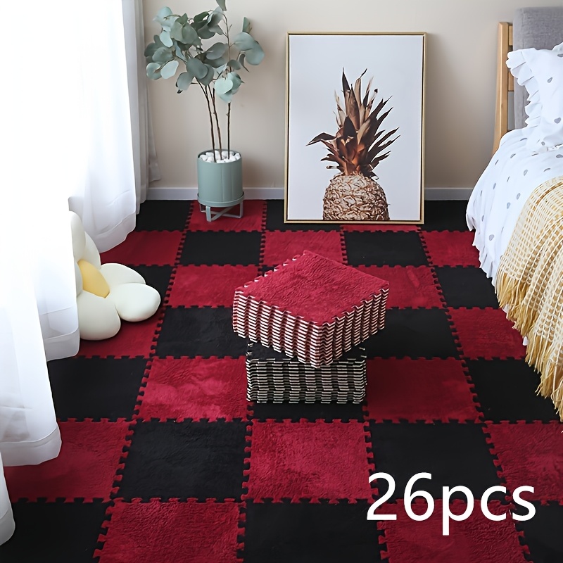 Image of 26pcs Velvet Jigsaw Carpet For Bedroom And Living Room; Mosaic Carpet Pad Carpet And Carpet Tiles