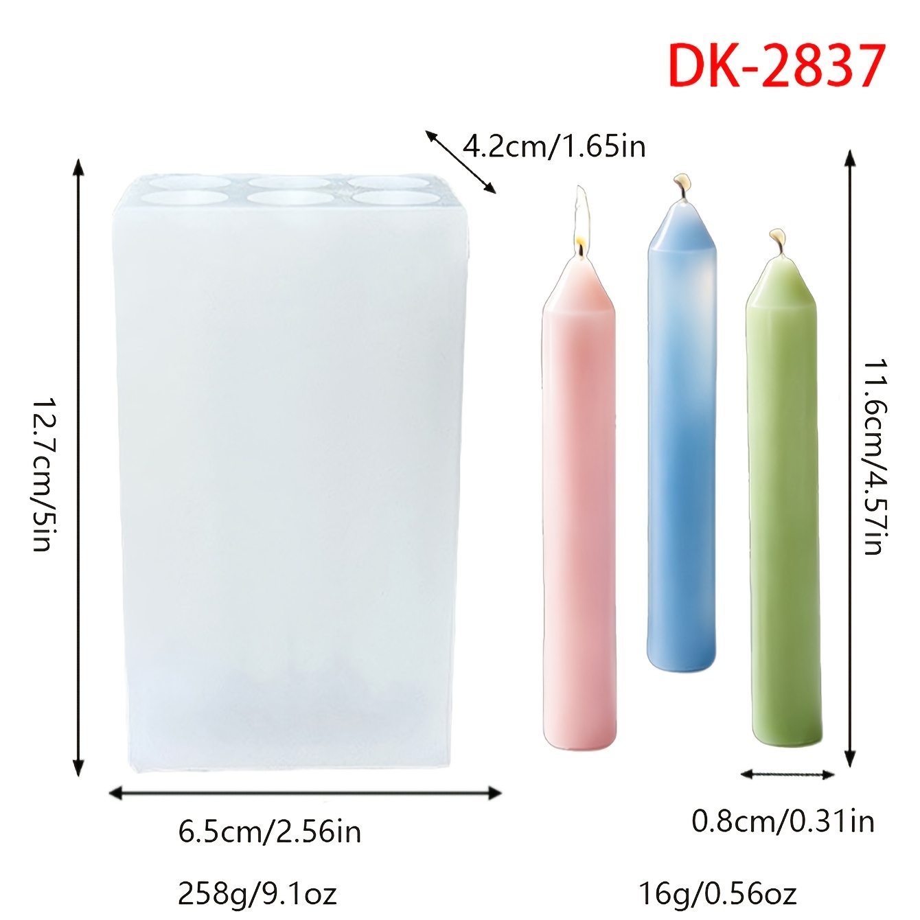 TEMU Scented Small Long Rod Candle Silicone Mold 6-hole Cylindrical Pointed Tip Rod Silicone Candle Mold