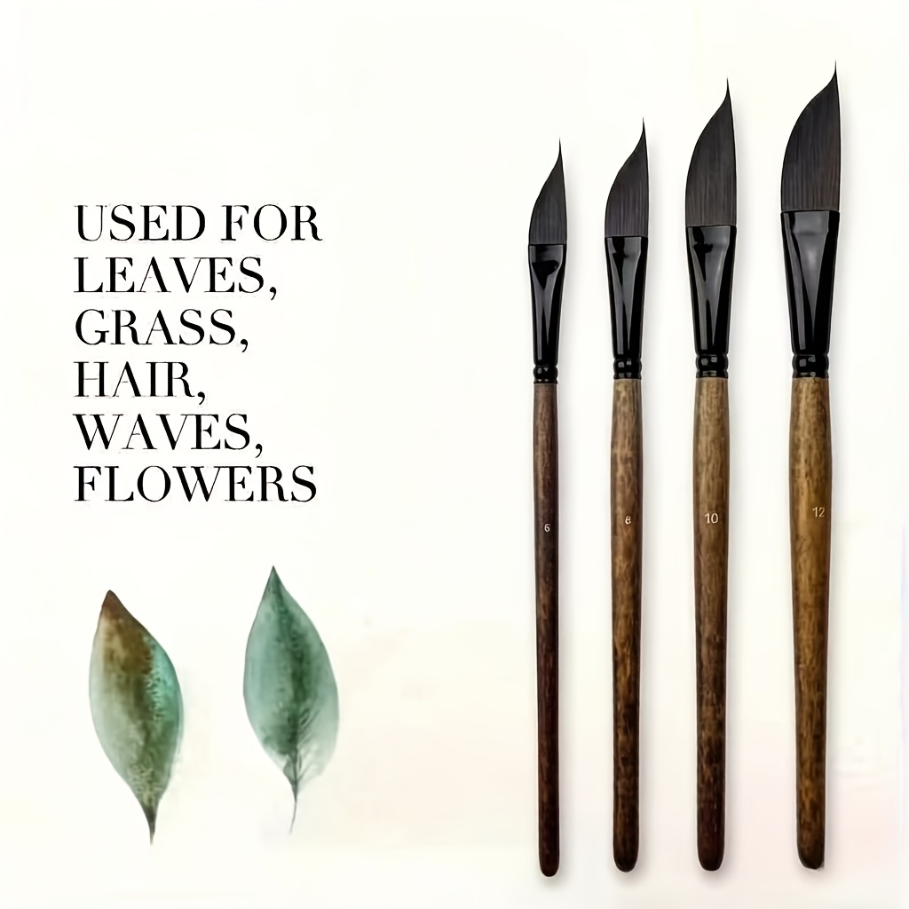 Image of 4pcs-piece Watercolor Brush Set -grade Brushes With Chisel Handles And Ergonomic Design. High Absorbency Natural Kolinsky Bristles For Precise Wash Control - Ideal For Watercolor