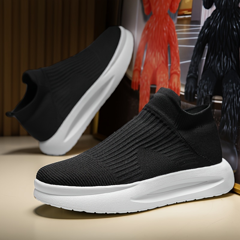 mens casual solid color slip on woven shoes breathable shock