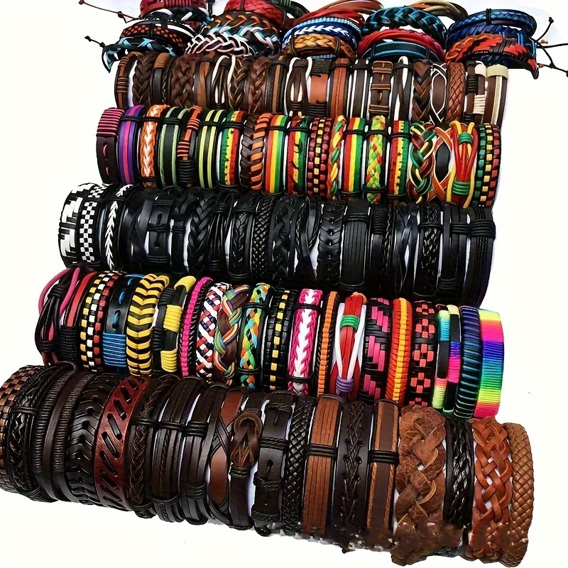 

10pcs Retro Colorful Faux Leather Bracelet, Cuff Wristband, Fashion Party Jewelry Best Gift For Men