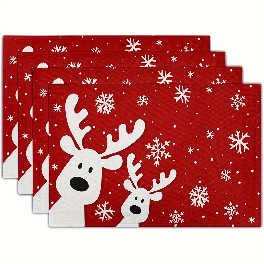 

4pcs Christmas Placemats Set Of 4,12x18inch Red Washable Place For Table Decor Christmas Decoration, Christmas , Table Decoratio