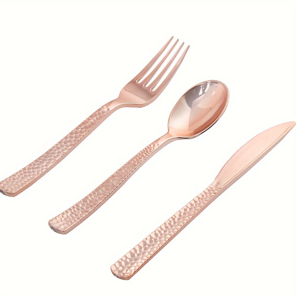 

180/360pcs Rose Gold Plastic Silverware, Rose Gold Plastic Utensils, Plastic Forks And Spoons, Plastic Knives, Plastic Silverware Suit For Parties, Birthday, Wedding