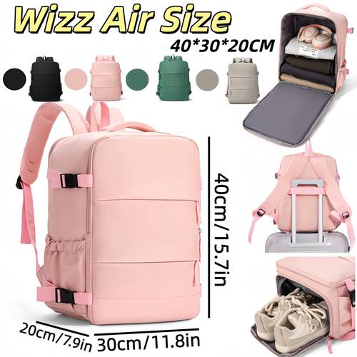 damenrucksack, von zugelassen, 40x30x20cm, damenrucksack, großvolumige multifunktionale handgepäcktasche für unter den sitz, mit separatem schuhfach hauptfach mit 180-grad-öffnung, für geschäftsreisen für herren/damen