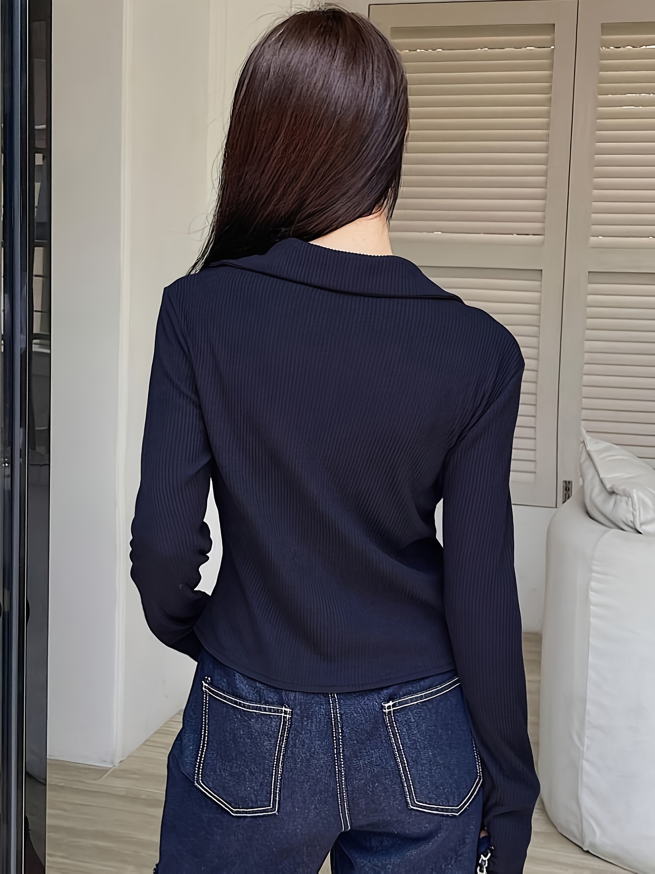 zx347 womens v neck long sleeve button fit elegant - Temu Oman