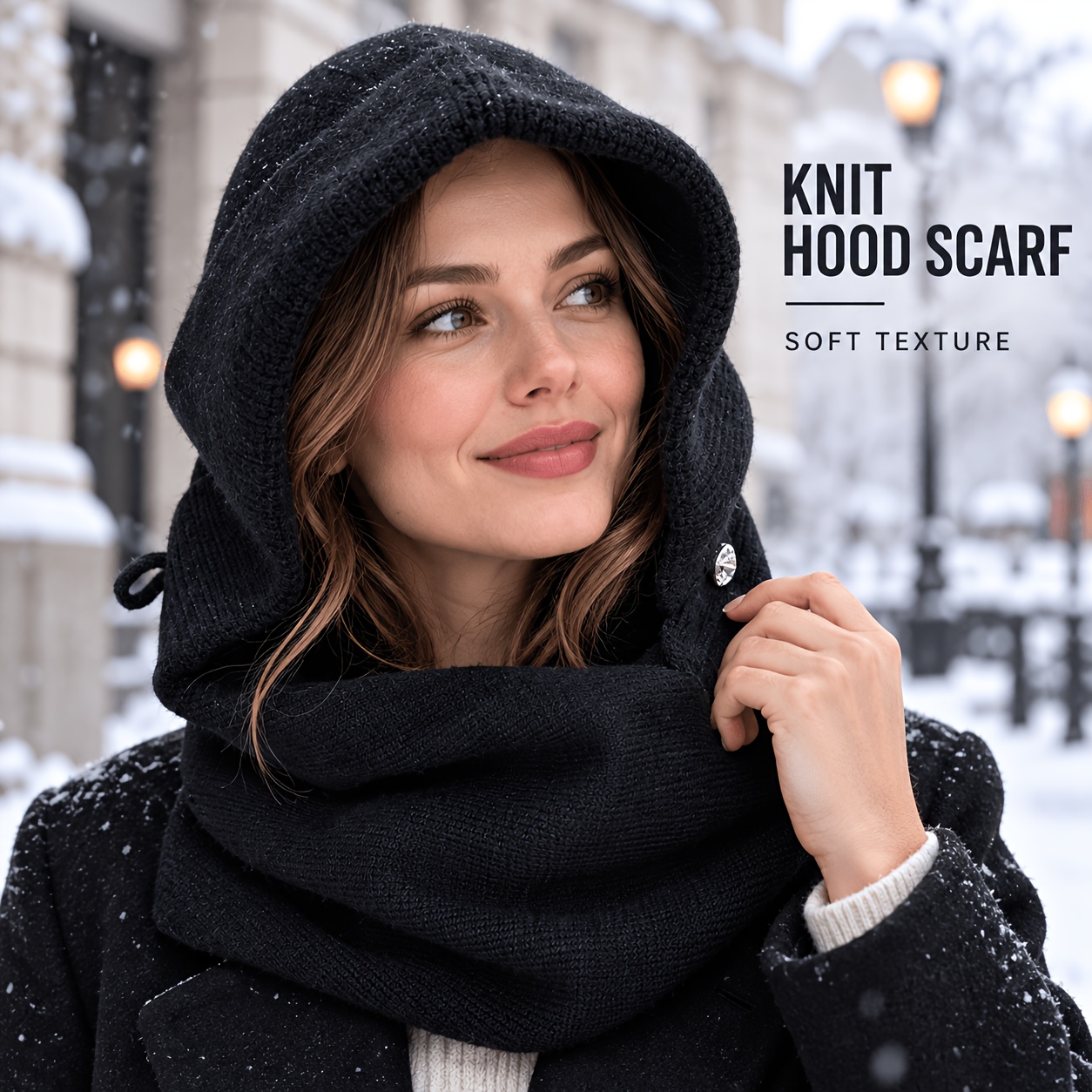 TEMU 1 pc Cagoule et Écharpe pour Femme, Doublure Douce Texturée avec Capuche Drapée, Accessoire d'Hiver Confortable pour les Rues de , les , les
