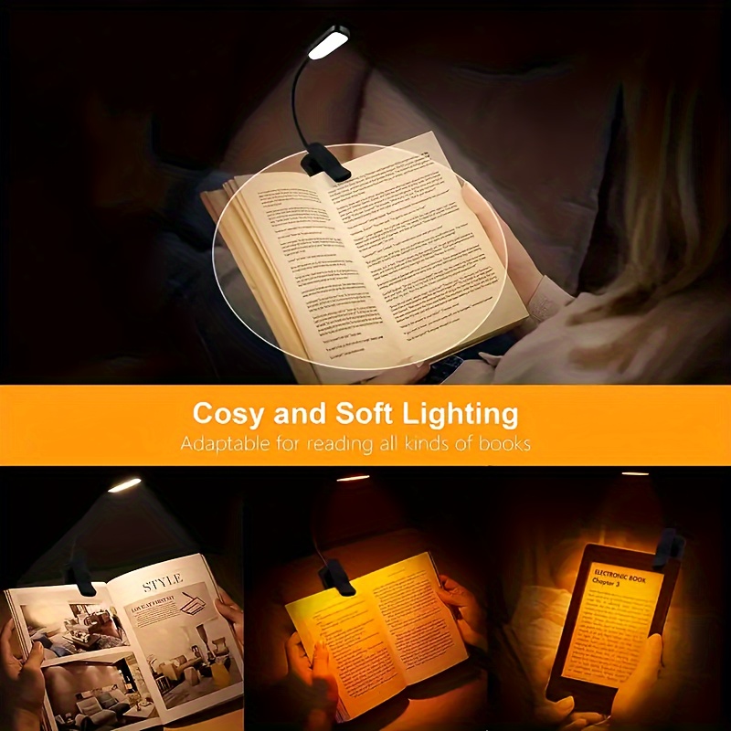 

1pc Cozy & Soft Led Book Light - 9 Leds, Rechargeable With , 3 Adjustable Color Temperatures, Dimming Brightness, 80-hour , Clip-on For Bed & Office Reading