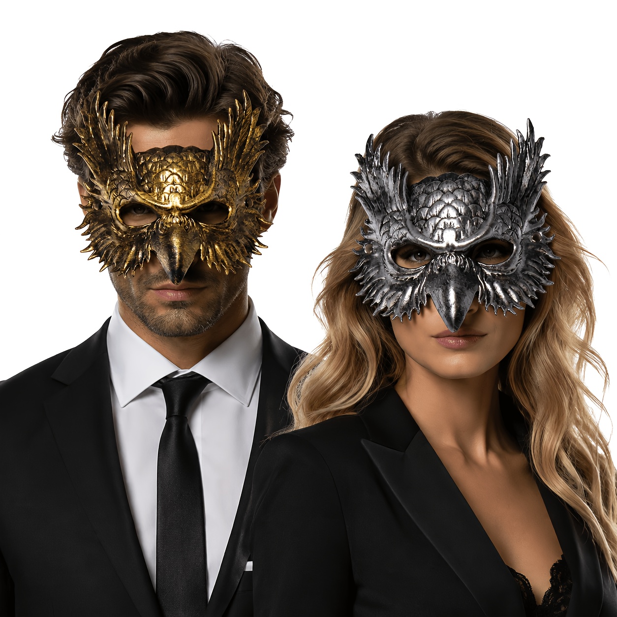 Golden Silvery Halloween Owl Half Face Masks Set