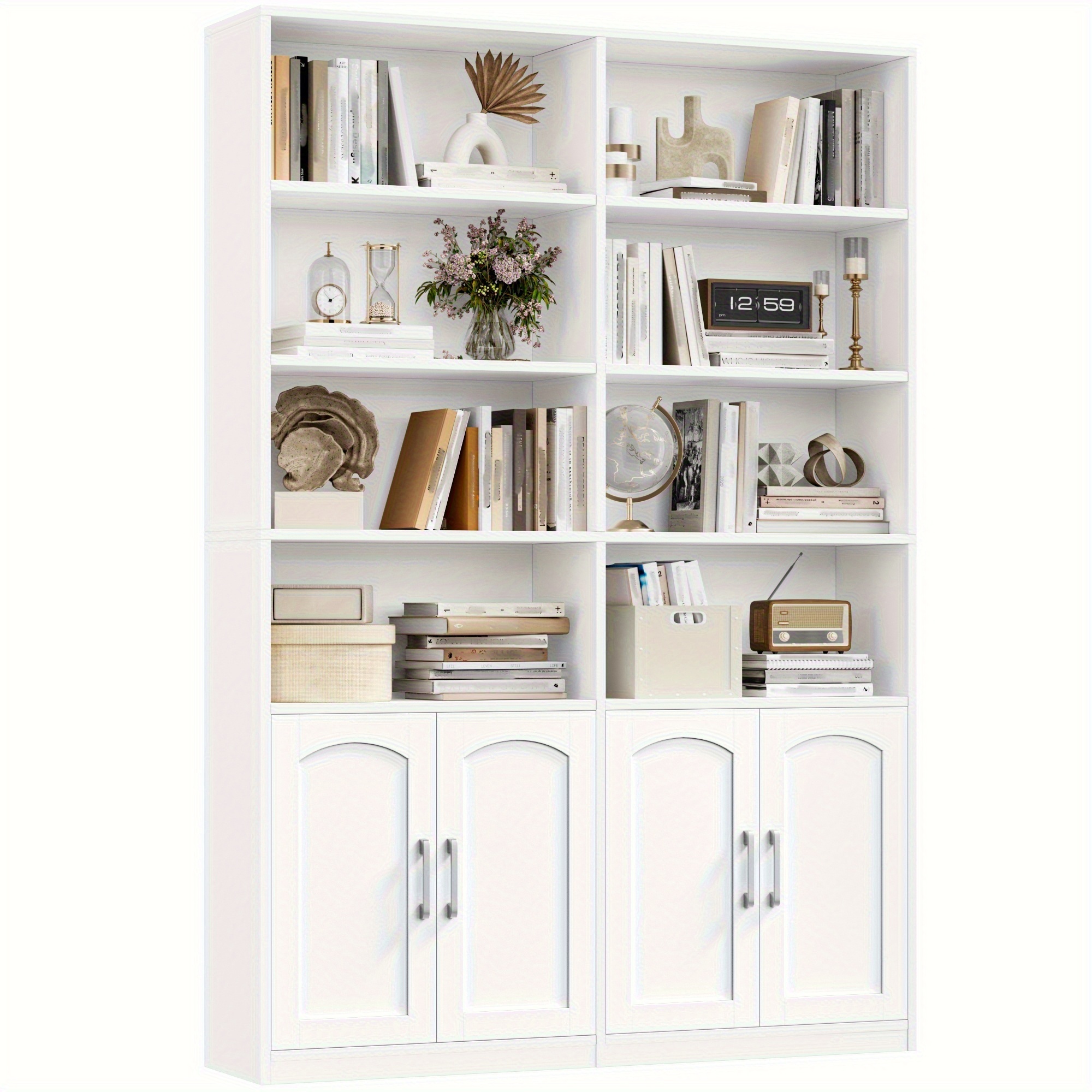 Kealive Bookcase, Bookshelf, Storage Rack, Display Rack, Wooden Shelf, 2 With 2 Doors For Office, Living Room, Study, In 2 Package, Standing Shelf