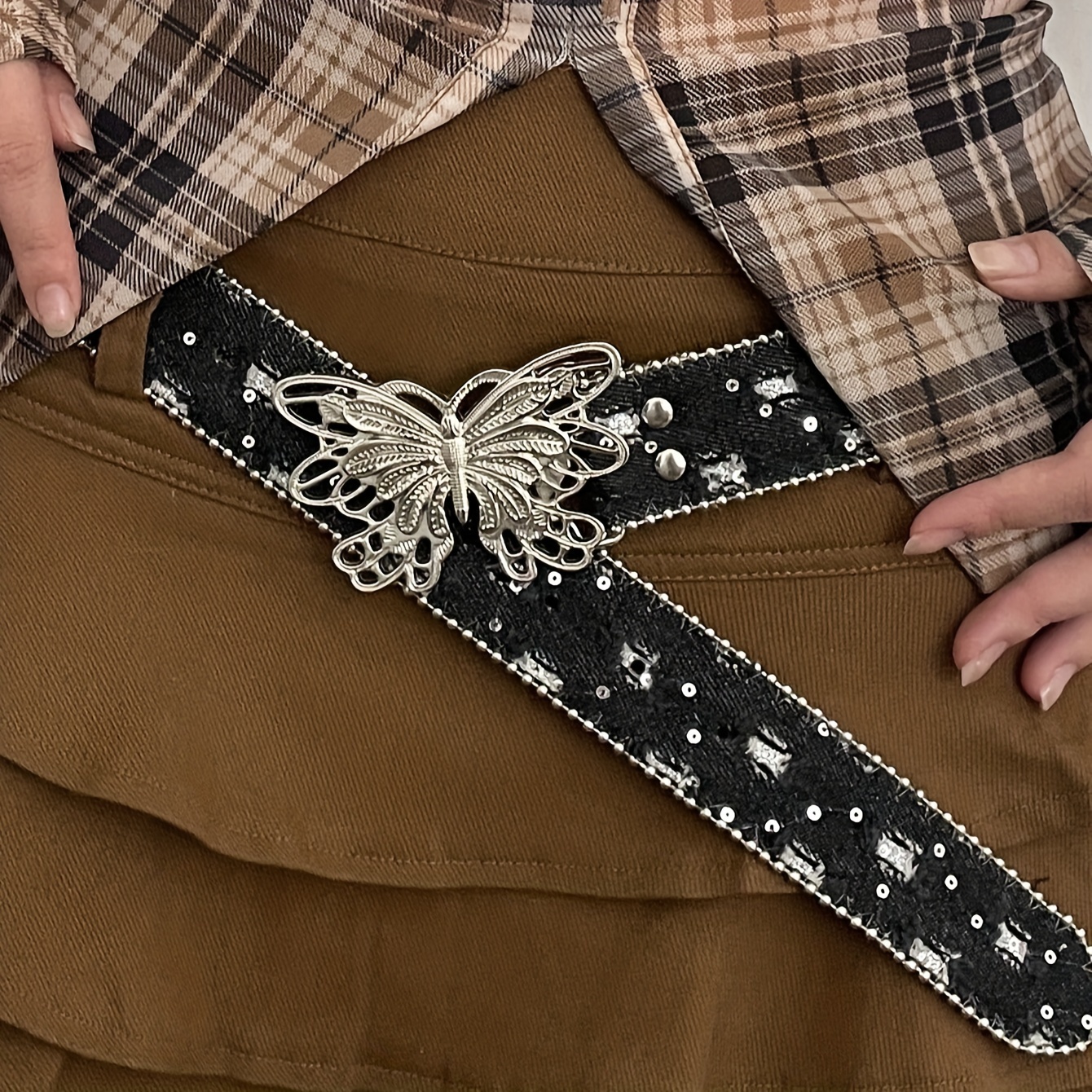 

Butterfly Pattern Trendy Bb Y2k Style Belts Classic Versatile Pu Leather Waistband Hip Hop Jeans Pants Belts For Women