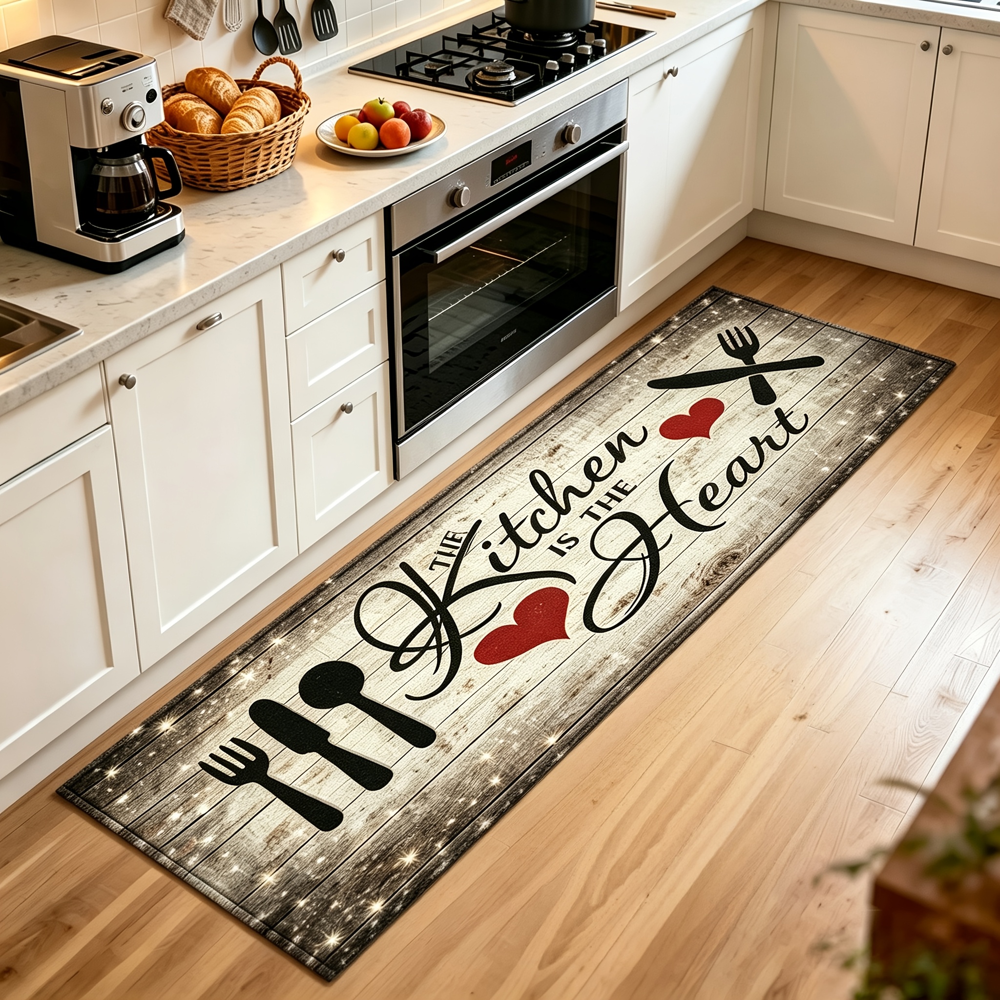 TEMU Tappeto passatoia da 1 pezzo in flanella C per cucina e corridoio 64656035743 da cucina a cuore con posate, tappeto decorativo per la casa per