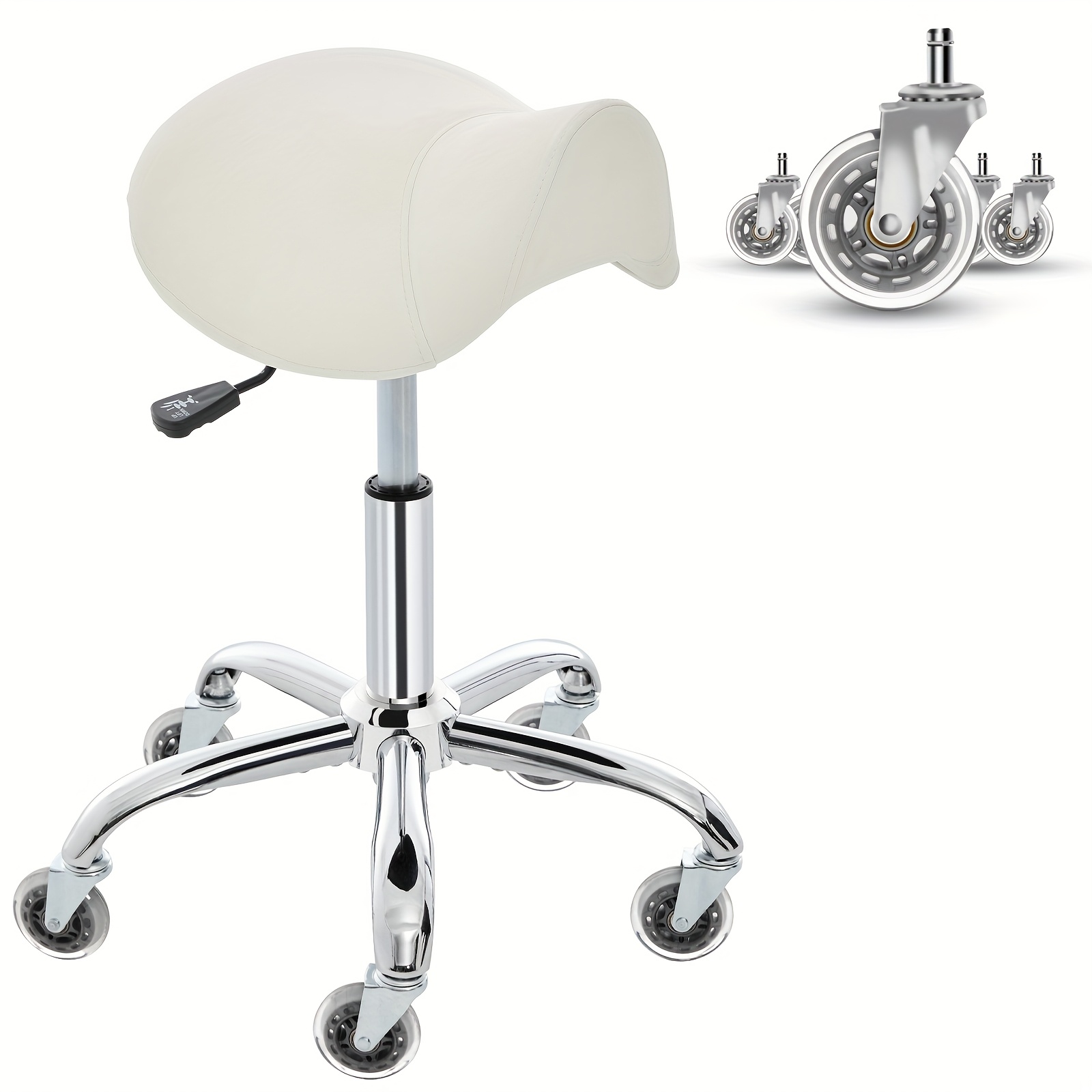 Swivel Adjustable PU Leather Chair - Ergonomic Saddle Stool with Wheels | for Drafting, Office, Clinic, Beauty & Tattoo - Metal Frame, Polished Finish, Memory Foam