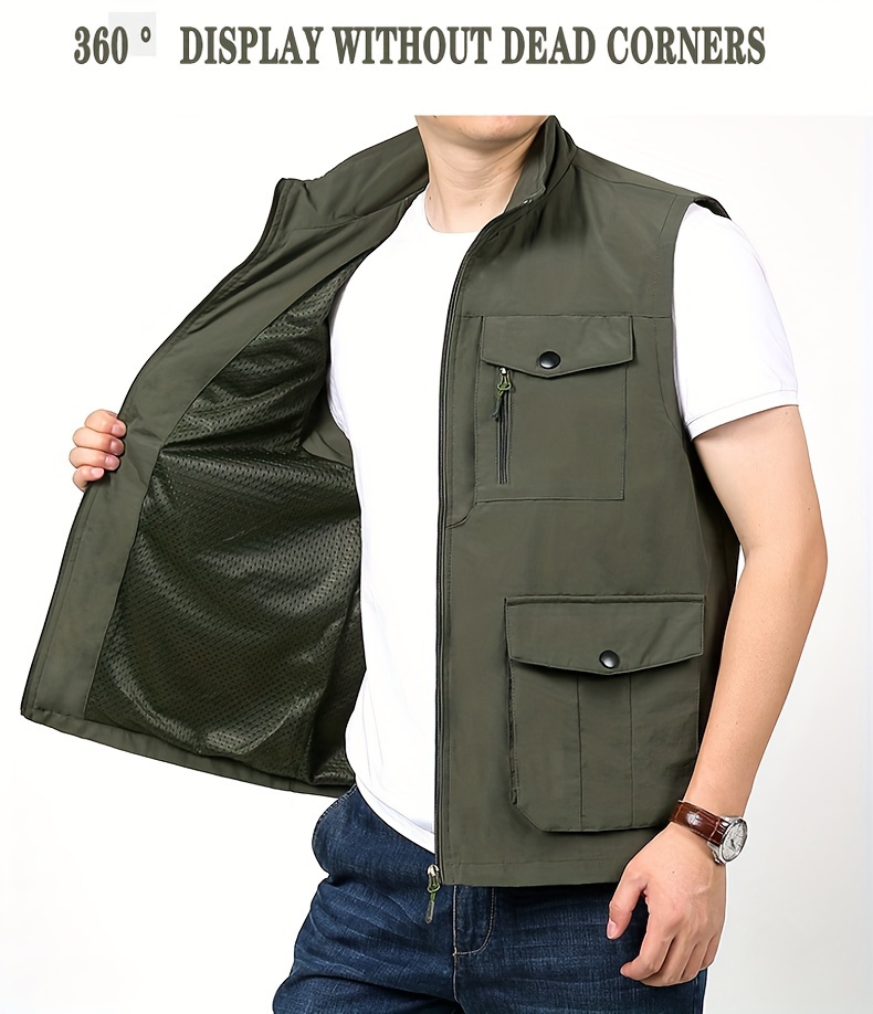 トップス NYLON VEST 3D Pocket men's 100% nylon solid sleeveless jacket multi flap pocket