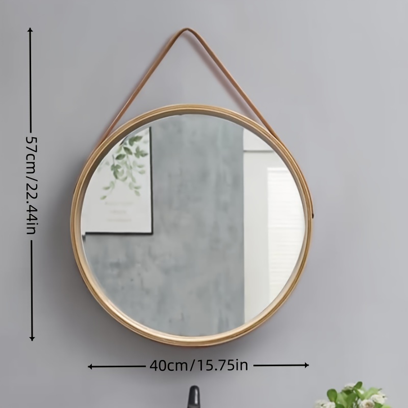 Image of Vintage-inspired Round Wall Mirror With Wooden Frame - No Drill, Moisture-resistant Vanity & Bathroom Decor, Bedroom, Makeup Mirror