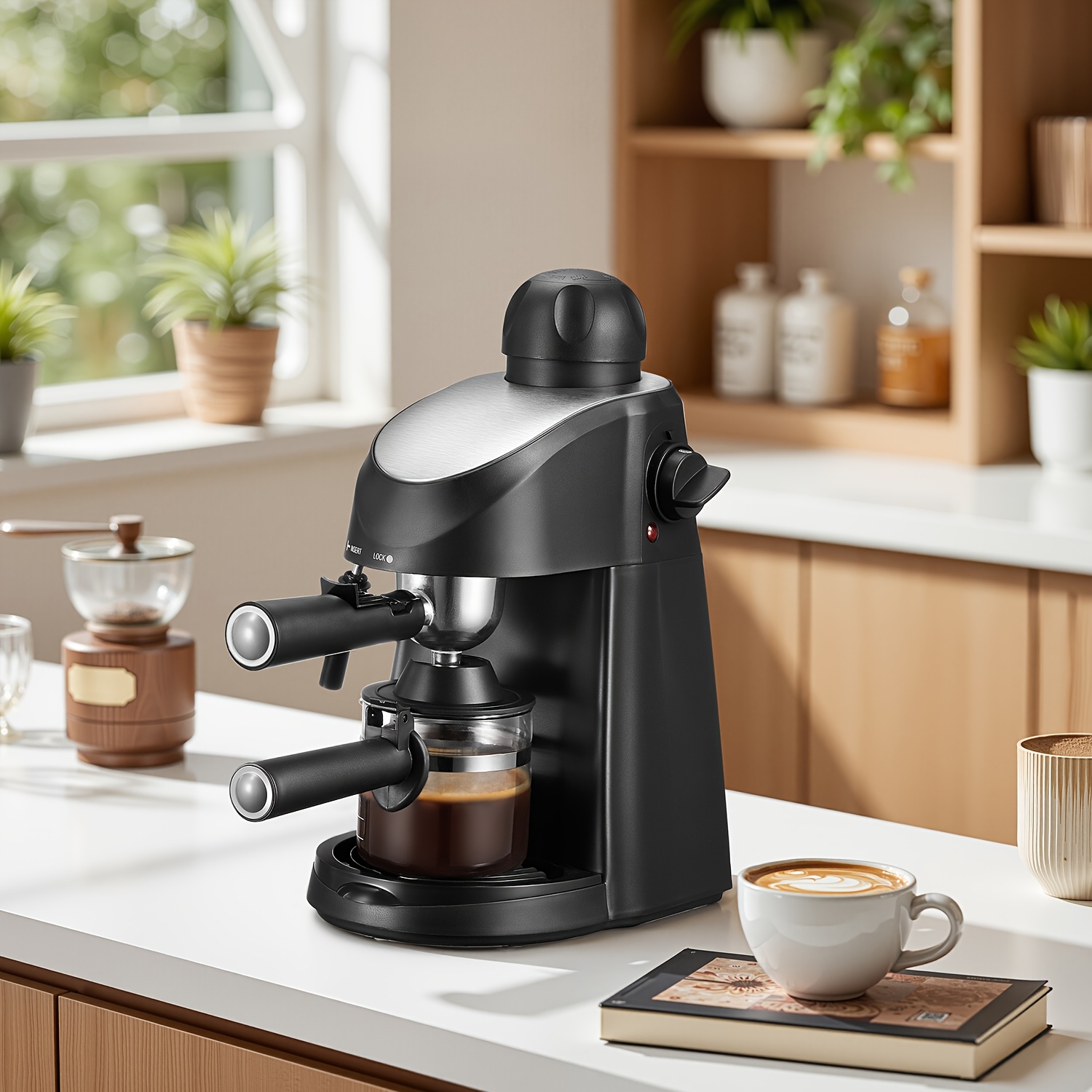 TEMU Yabano Espresso Machine, 3.5bar Espresso Coffee Maker, Espresso And Cappuccino Machine With Milk Frother, Espresso Maker With Steamer (black)