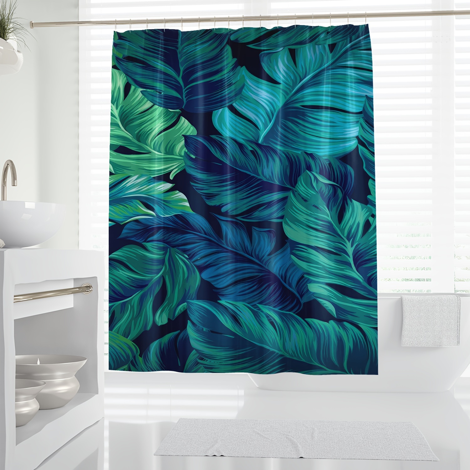 

1pc Tropical Leaf Print Shower Curtain - Waterproof, Machine Washable With Hooks Included - Perfect For All Seasons Fabric Shower Curtain Washable Shower Curtain For Bathrooms Tropical