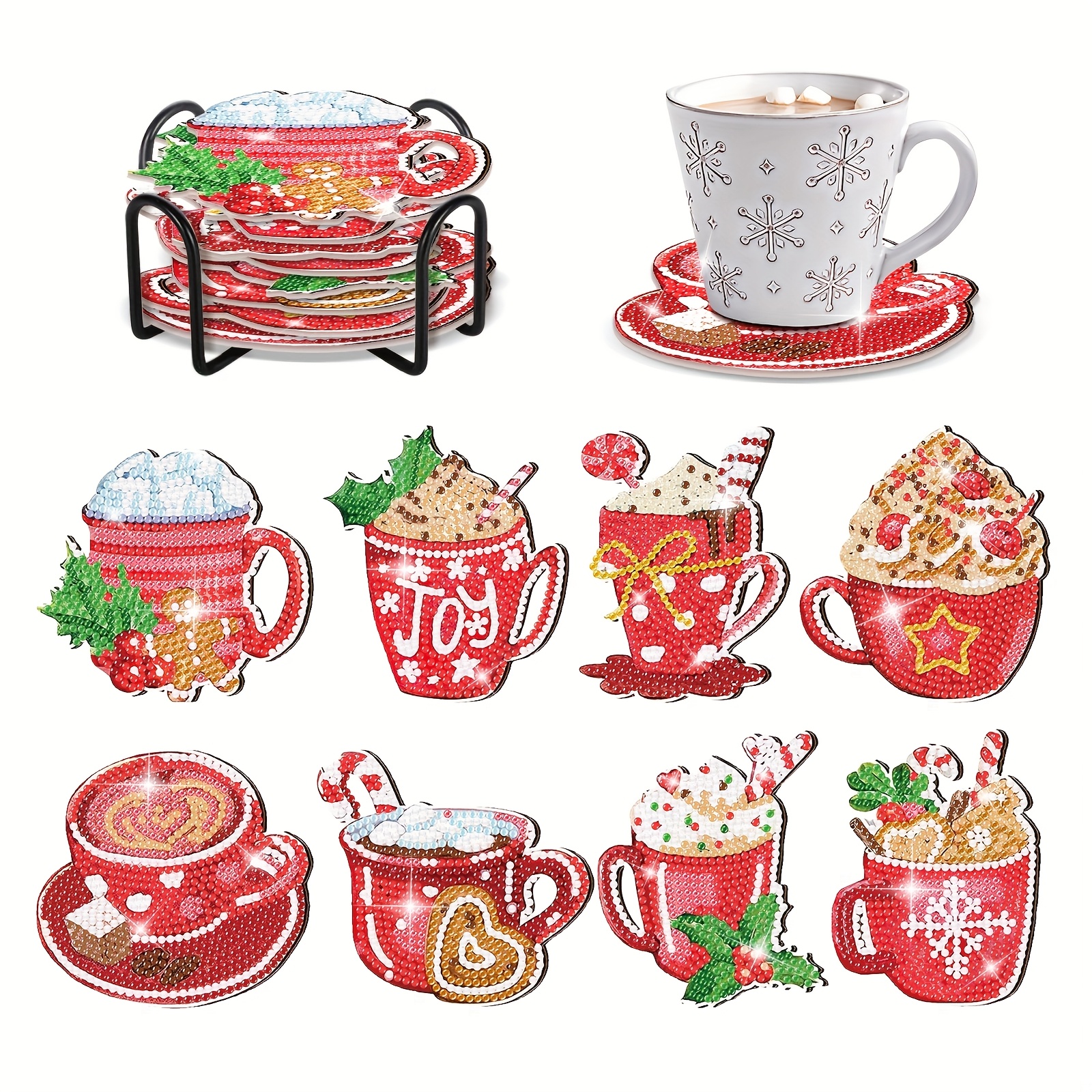 TEMU 8pcs, Christmas Special Shaped Diamond Painting Coaster, Santa Claus Style Diamond Painting Coaster, 5d Diamond Painting Coaster, Diamond