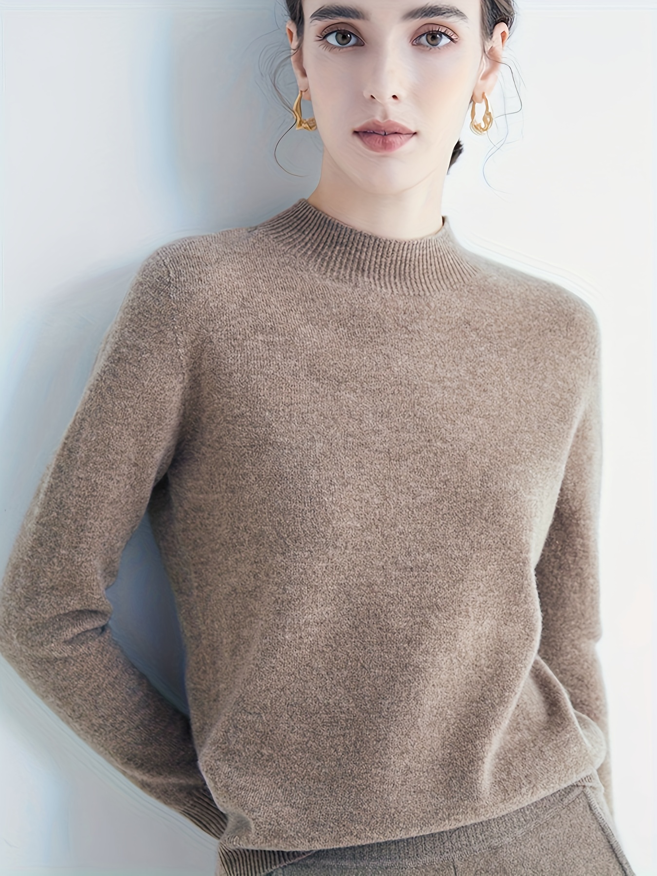   women s 100% wool sweater - thickened high neck long sleeve pullover, solid color retro style, cozy fall winter layering essential, soft warm top for casual & formal outfits, cute sweater, seasonal fashion,  , durable construction, stylish knitwear,  , everyday outfit, classic knitwear, premium material, knitwear essential, office wear, cashmere women s sweater, cashmere top for women,   for women, wool sweater for women, thermal 0