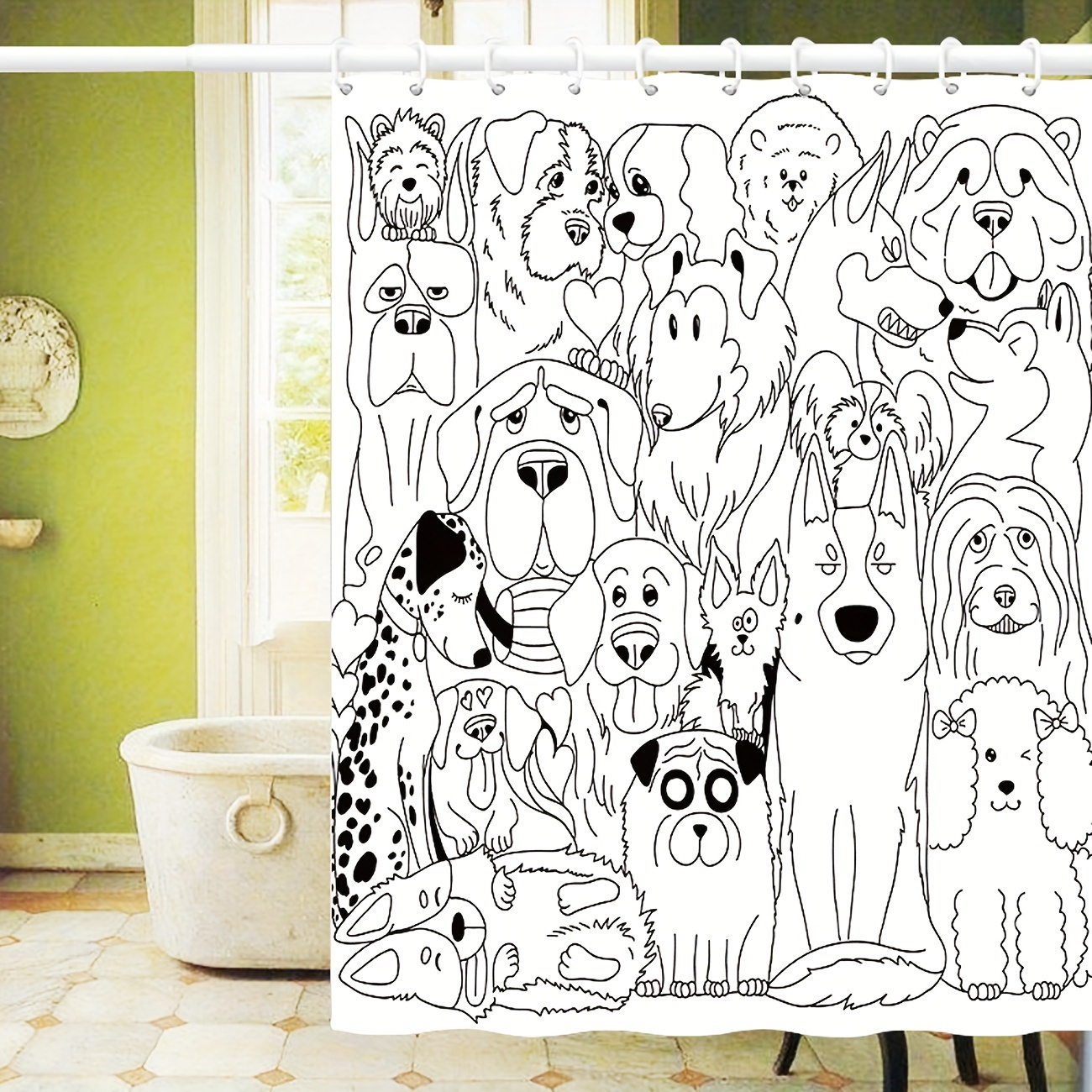 

Black And White Pet Dog Animal Print Shower Curtain, Farm Geometric Waterproof Polyester Material Shower Curtain Art Set Suitable For Bathroom Decor Art, Including 12 Plastic Hooks, 72x72 Inches